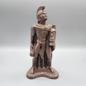 Coco Joe's King Kamehameha Tiki Statue Figure Holds Tiki Mask 8'' Made In Hawaii